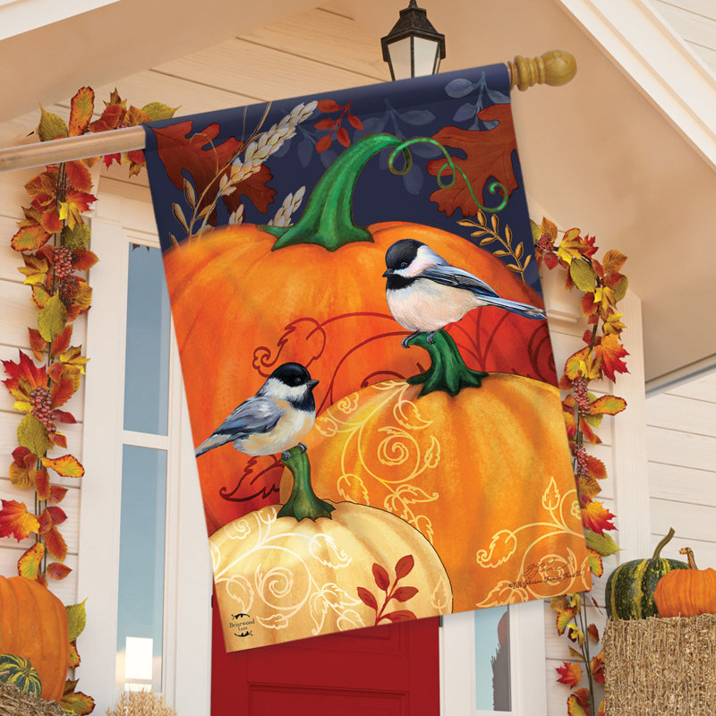 Pumpkins and Chickadees Fall House Flag