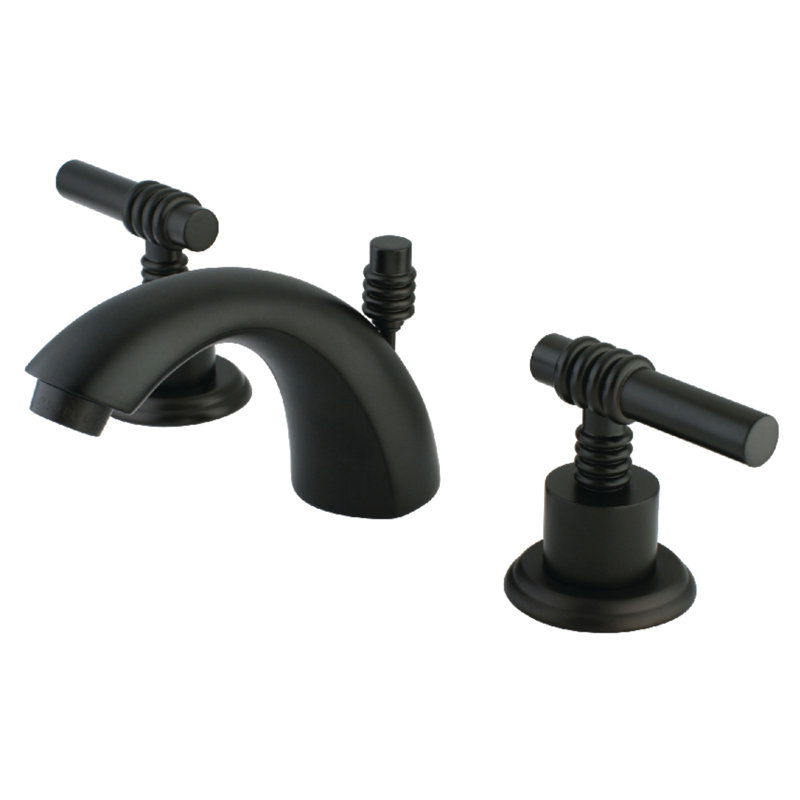Kingston Brass Two-Handle 3-Hole Deck Mount Mini-Widespread Bathroom Faucet with Brass Pop-Up, Oil Rubbed Bronze