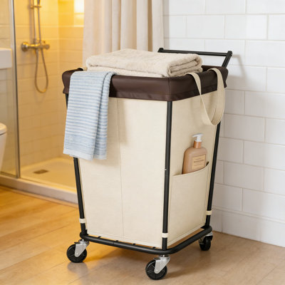 Large Rolling Laundry Hamper With Wheels And Handle, 2-Section Laundry Sorter Basket With Removable Bag, High-Capacity Mobile Clothes Hamper For Home