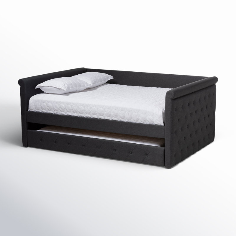 Samitha Upholstered Daybed with Trundle, Dark Gray Velvet, Full
