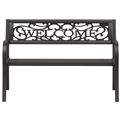 Garden Bench, Weather Resistant Black Powder-Coated Steel, 50 Inch