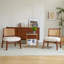 [Ensemble de 2] Méridienne beige moderne avec dossier tissé, structure en bois robuste, sièges d'appoint minimalistes et élégants pour le salon, la chambre à coucher ou le bureau