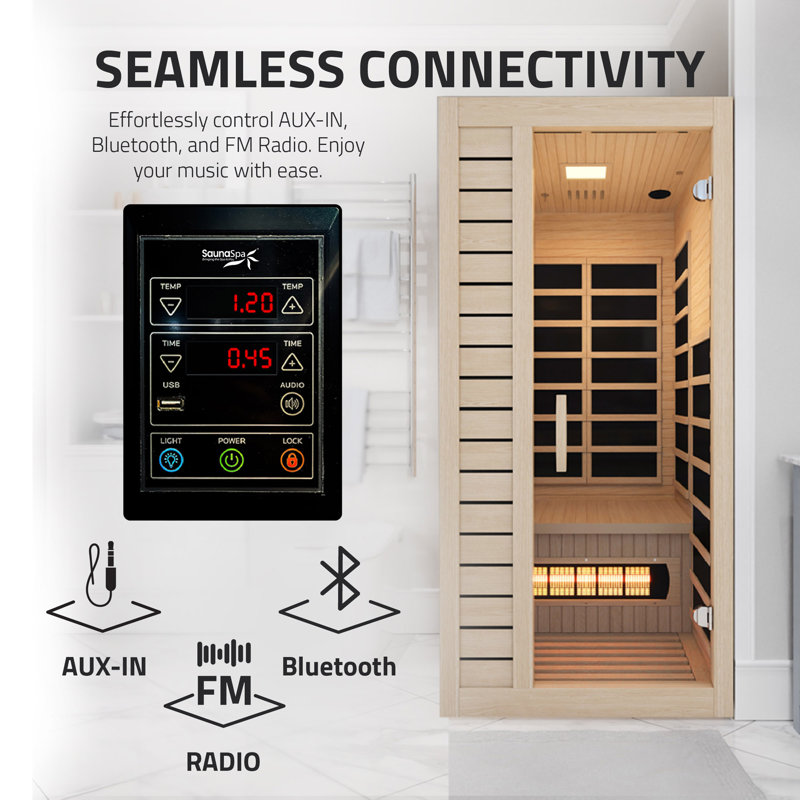 Lucia 1- Person Indoor Hemlock Wooden Carbon FAR Infrared Home Sauna Room with LED Touch Control Panel and Heater