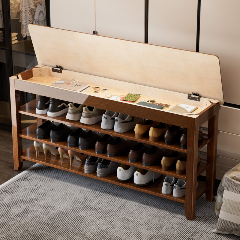 Shoe Storage Bench For Entryway - 3 Tier Shoe Rack For Front Door Entrance, Rubberwood Shoe Rack With Bench Height Adjustable, Entryway Bench With Shoe Storage For Any Room (walnut, 47.2" W)
