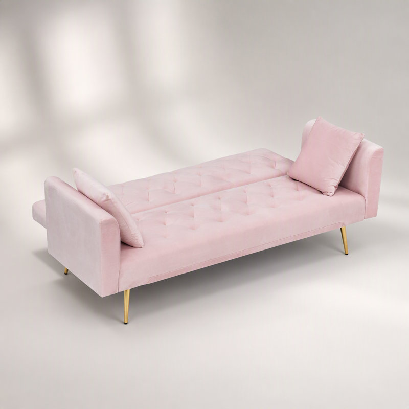 Canapé convertible de 71 pouces en velours rose rétro American, parfait pour les petits espaces et polyvalent