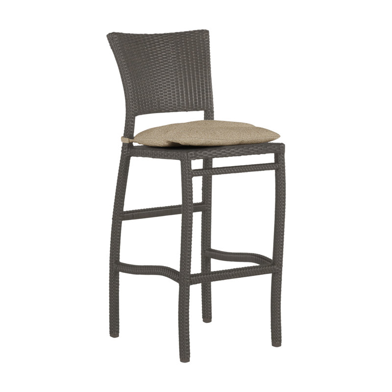 Skye 30" Patio Bar Stool with Cushion, No Welt, Linen Chambray, Slate Gray
