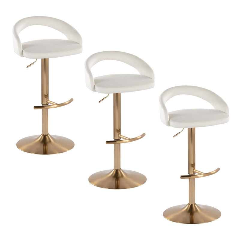 Tabouret de bar Laurenzio, Ensemble de 3, Doré, Velours blanc