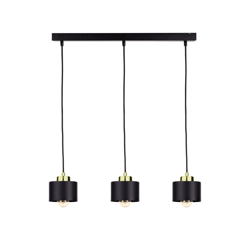 Jiniyah 3 - Light Drum Pendant, Black/Gold, Black