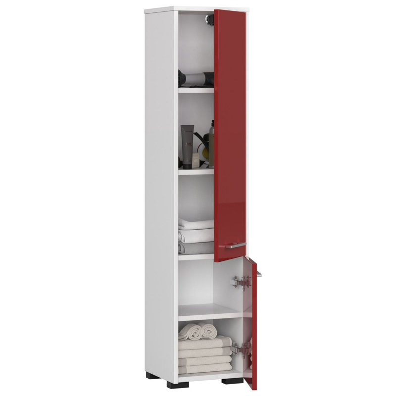 Ercelle Linen Cabinet, White/Red Gloss