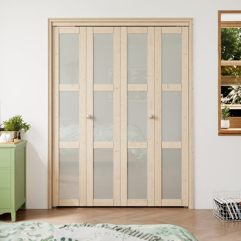 Porte double pliante en verre double pin brut 3 pièces avec quincaillerie, 60 po x 80 po