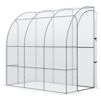 7' X 4' X 7' Outdoor Lean To Greenhouse, Walk-In Green House Plant Nursery With Roll-Up Window, PE Cover, White