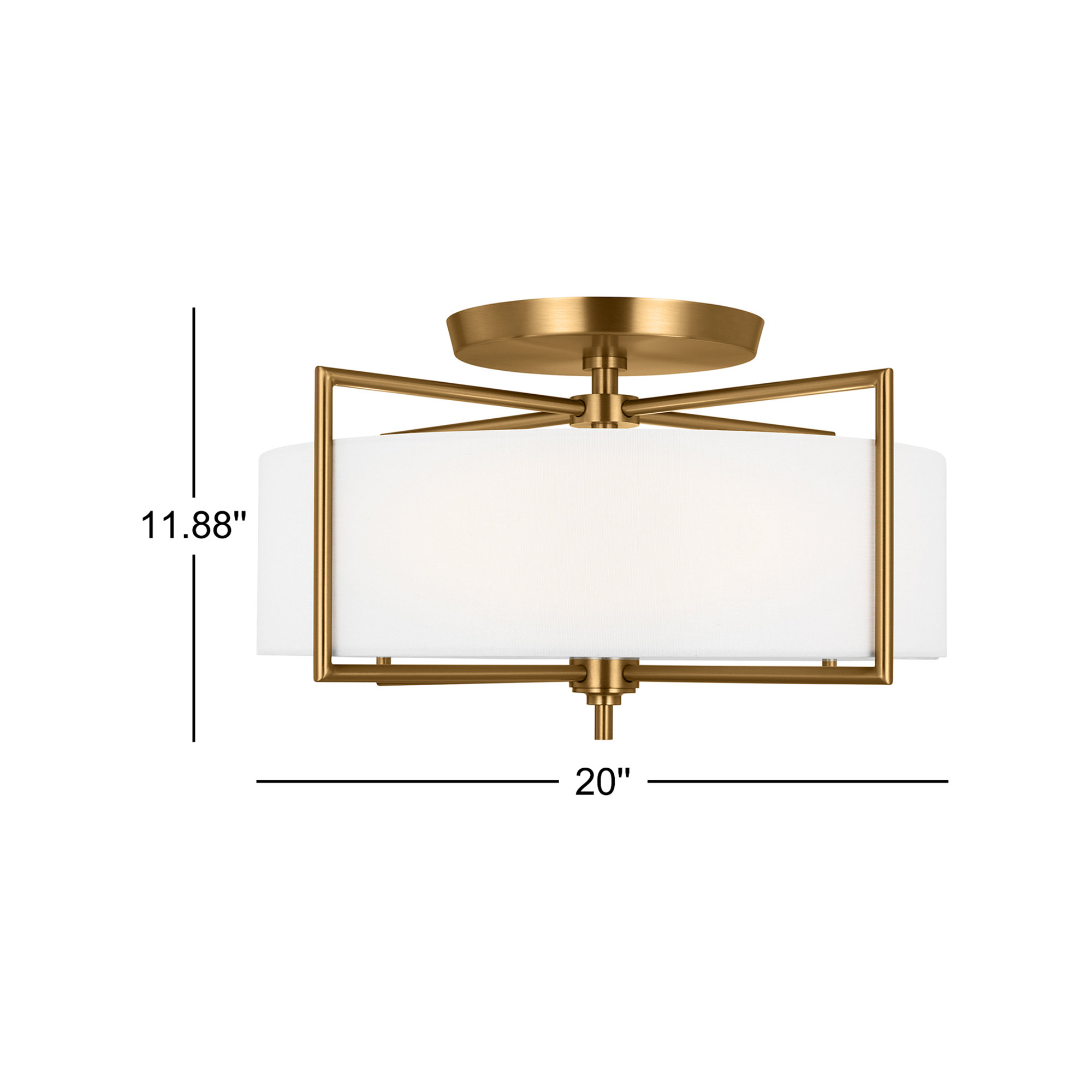 Fabric Semi Flush Mount, Burnished Brass, 11.88" H x 20" W x 20" D