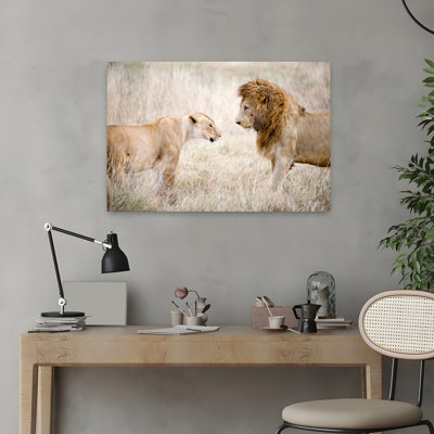 Lion And A Lioness Panthera Leo Standing Face To Face In A Forest Ngorongoro Crater Ngorongoro Tanzania Abstract Contemporary Forest Landscape Art