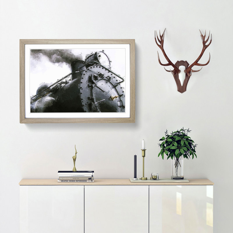 Steam Train - Picture Frame Painting Print, 36cm H x 48cm W x 2cm D, Oak Framed