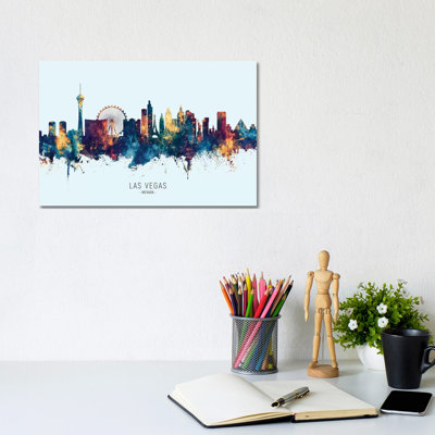 Las Vegas Nevada Skyline Blue Orange by Michael Tompsett - 1 Piece Wrapped Canvas Wall Art