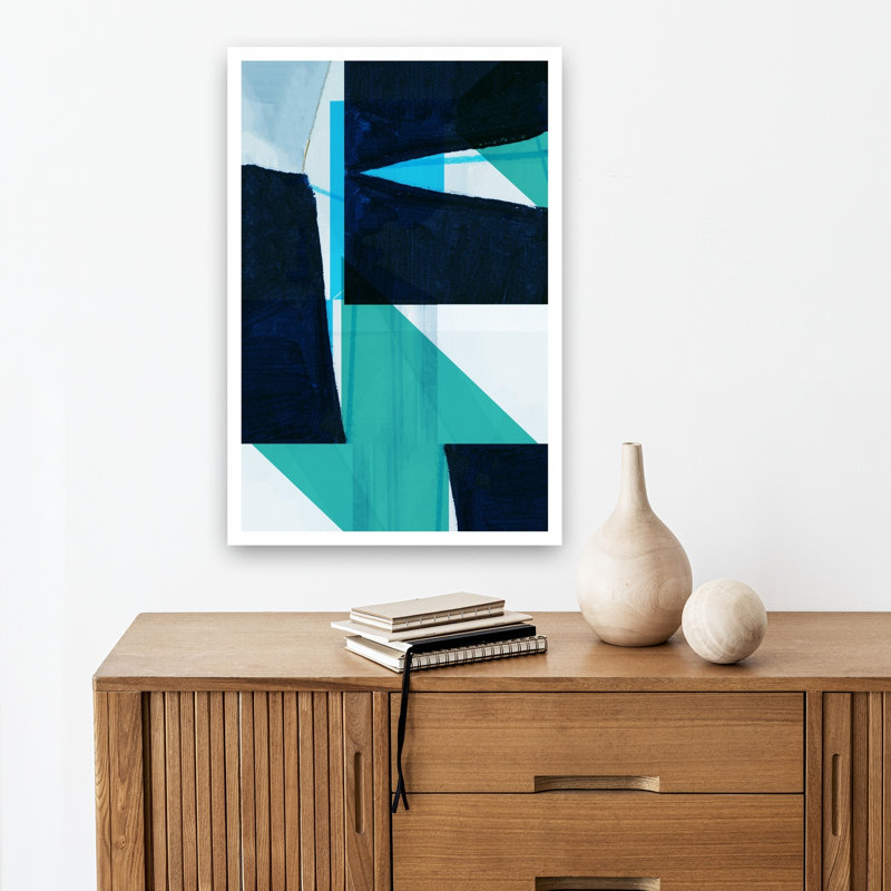 Impression d'art mural abstrait géométrique bleu profond, 18" H x 12" W