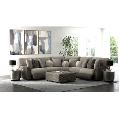 Alhakim 5-pc Modular Sectional With 2 Reclining Seats & Castered Cocktail Ottoman