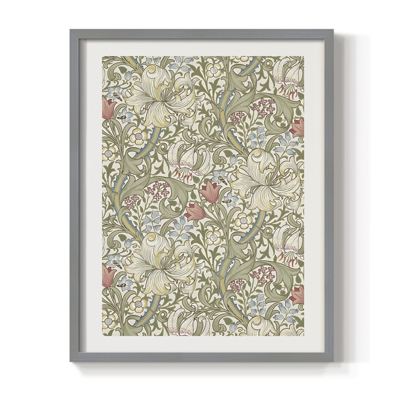 Reproduction florale rétro encadrée de couleur cccv - bois massif, Gris, H 15 po x l 12 po