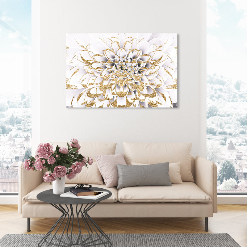 Impression sur toile tendue, "Floralia Blanc", 30" H x W 45" x 1,5" D, Toile, Pas de cadre