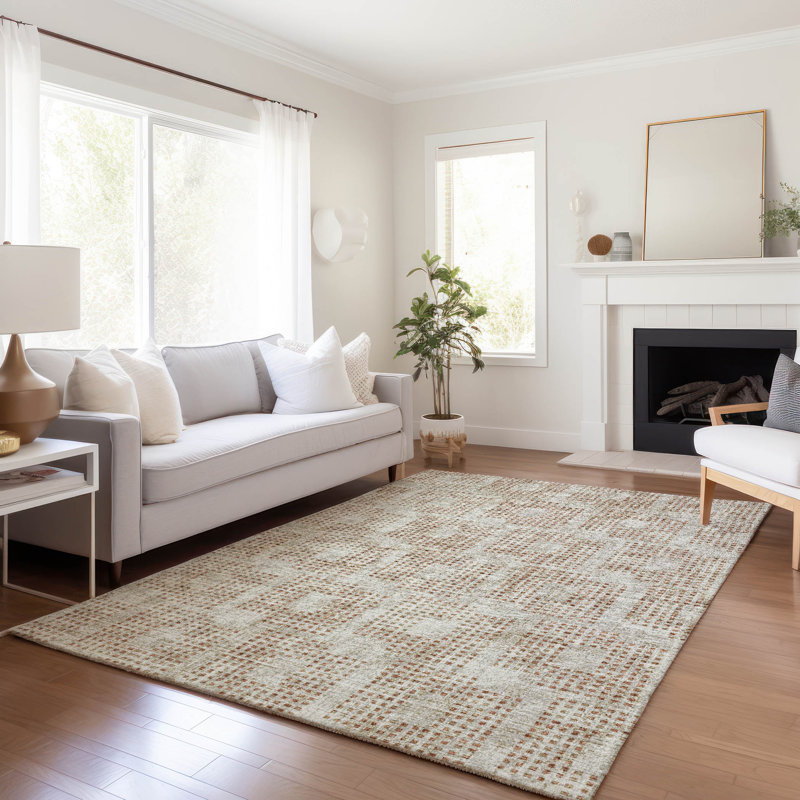 Premium Machine Washable Mayfield AMF33 Geometric Rug, 5' x 7'6", Spice