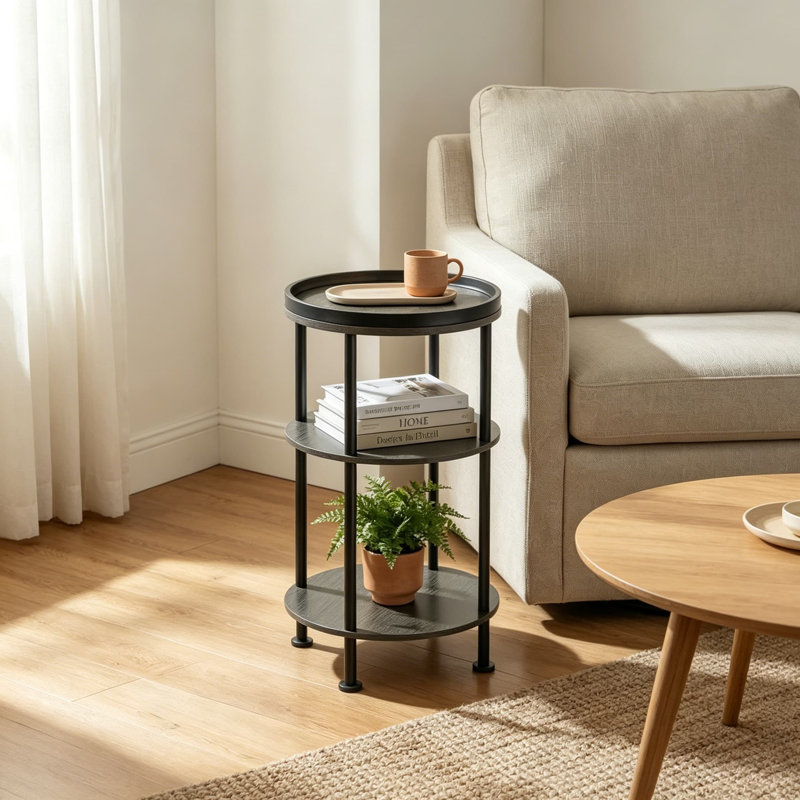 Petite table d'appoint ronde, table d'appoint à 3 niveaux pour petits espaces, table de chevet moderne et table de coin