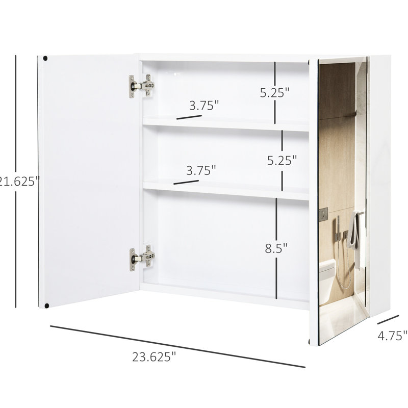 24"x22" Bathroom Cabinet, Steel Frame With Double Doors And Mirror For Primer, White Lotion,