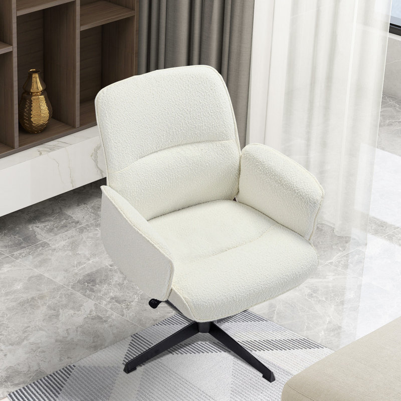Cannoy 360° Swivel Padded Office Chair with Armrests For Living Room Bedroom Study Room, Beige Boucle