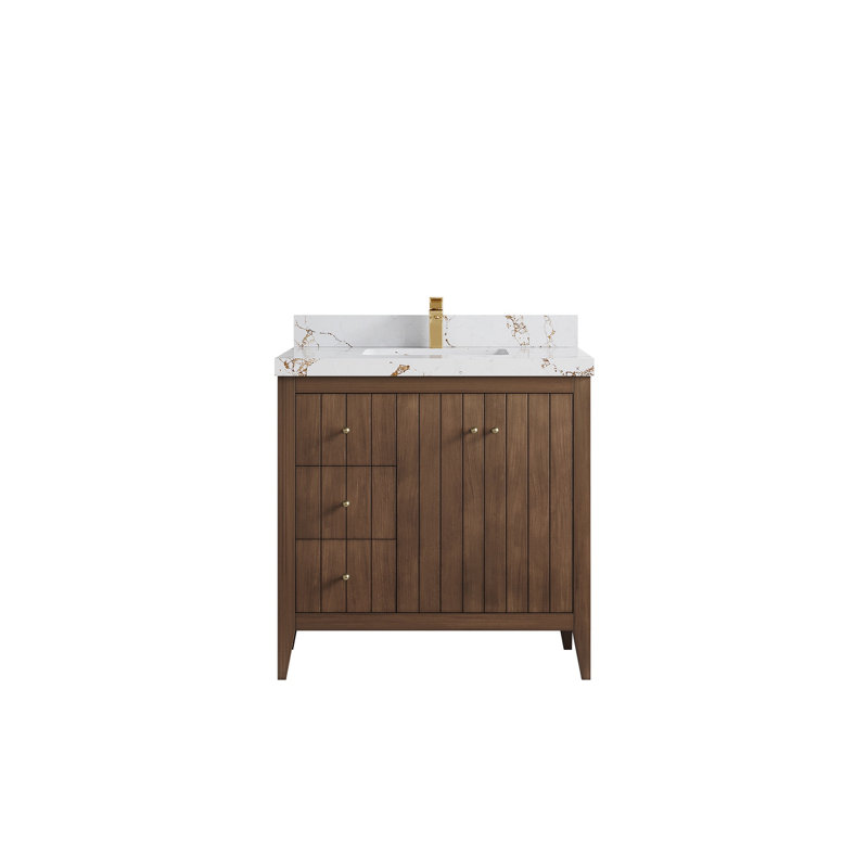 Meuble-lavabo simple 36 po avec plateau Atlanta, Doré Viola