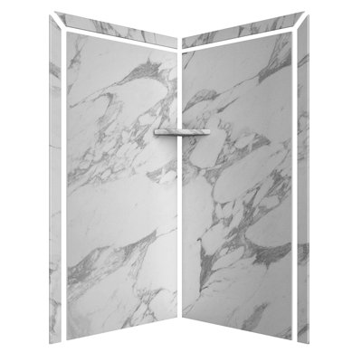 FlexStone Splendor 40"W x 40"D x 80"H Corner Shower Surround in Calacatta White