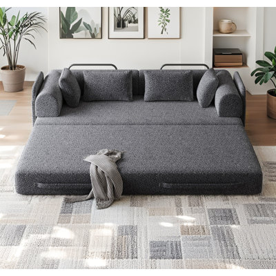 78.7" Convertible Sleeper Sofa Bed - Chenille Folding Floor Couch With 4 Pillows & Side Storage Pocket