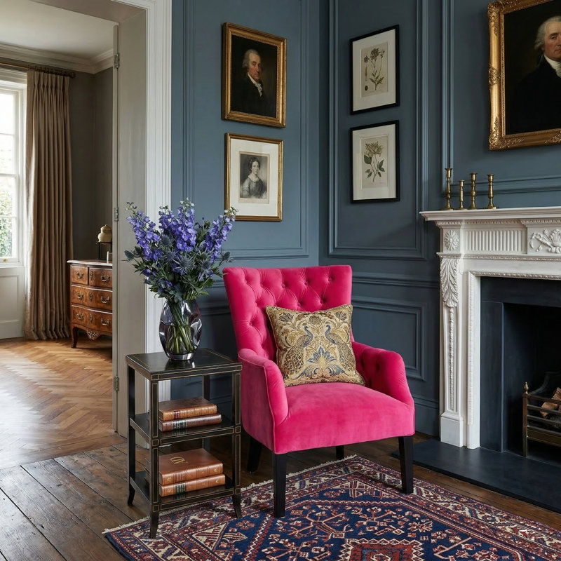 Dority Upholstered Wingback Chair, Blue