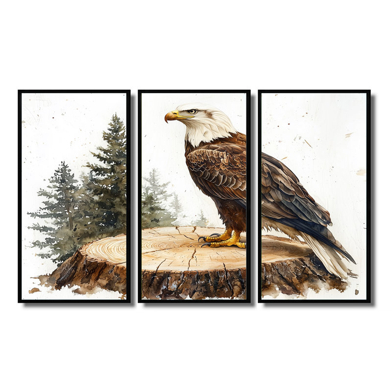 Vigile silencieuse aigle en été - Aigle grand art mural - 3 panneaux, H 28 po x l 36 po, Noir