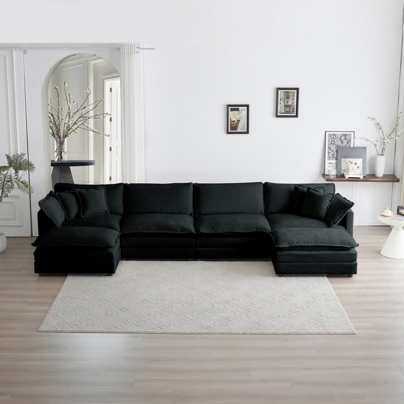 Canapé confortable en forme de U avec méridienne réversible, grand canapé modulaire modulaire en forme de U, repose-pieds double supplémentaire