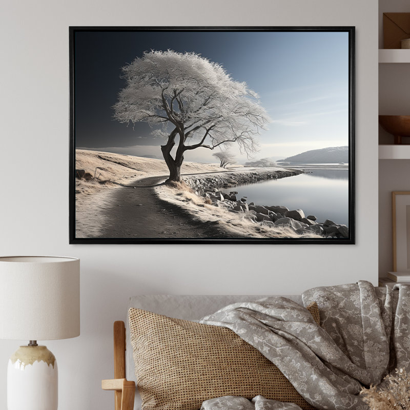 " Wind Turbines Winter Scenery I ", Black Floater Framed, 24" H x 32" W x 1" D