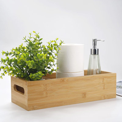 Panier de papier hygiénique pour l'arrière du réservoir, rangement de salle de bain en bambou pour l'organisation (15 x 6 x 4 po)