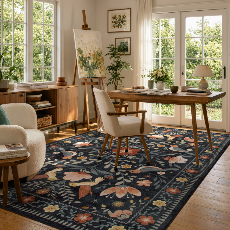  Tapis lavables Boho Bird, Rectangle 6 pi x 9 pi