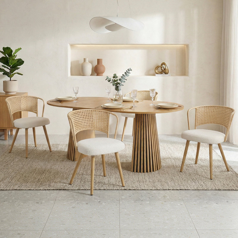 Table de salle à manger en bois massif Harvestweave Farmhouse, Naturel