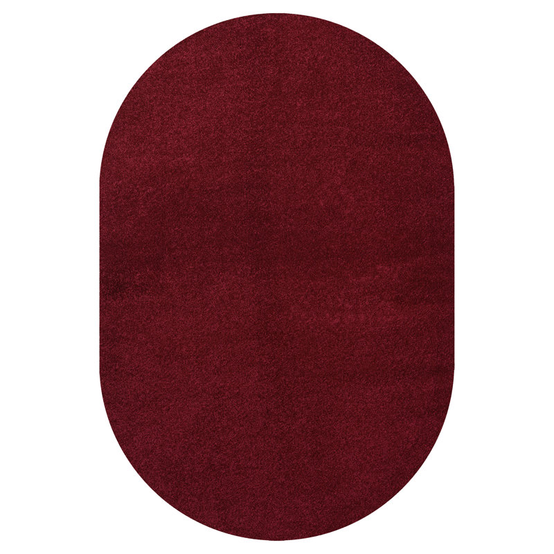 Arbelle Solid Low-Pile Dark Red Rug, Oval 3' x 5'