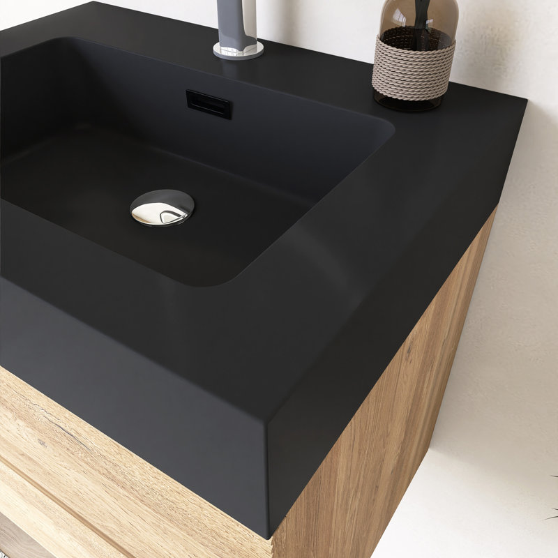 24" Wall-Mounted  Bathroom Vanity With Integrated Solid Surface Basin, 24"