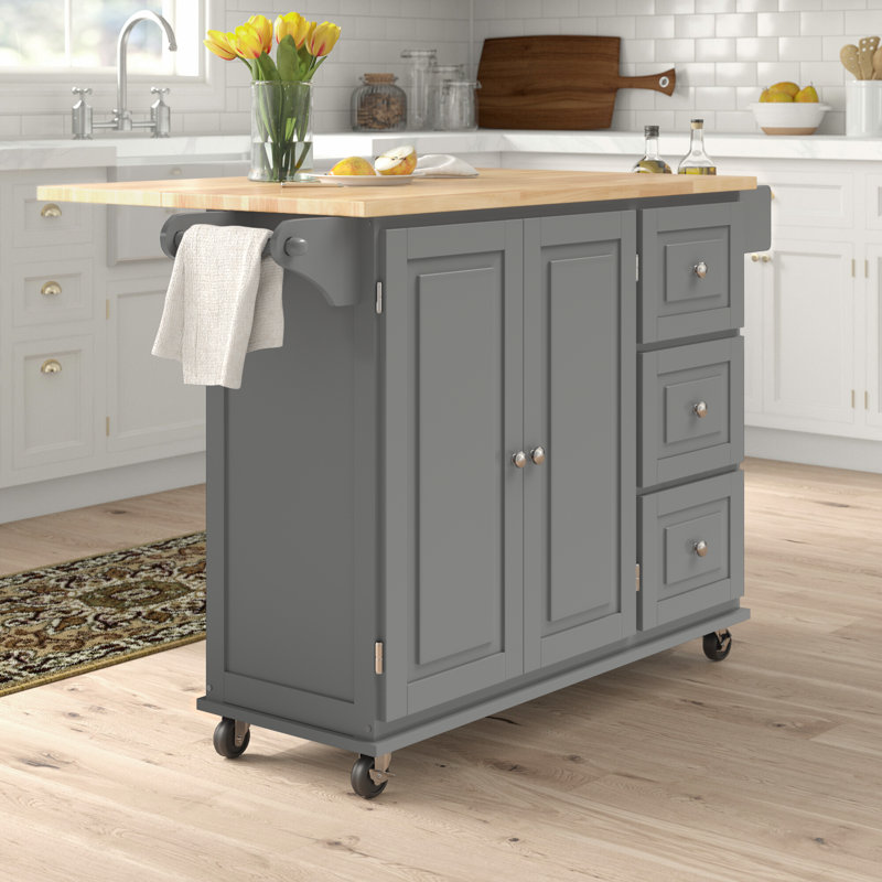 Hardiman 53.75" Kitchen Island with  Locking Wheels, Charcoal