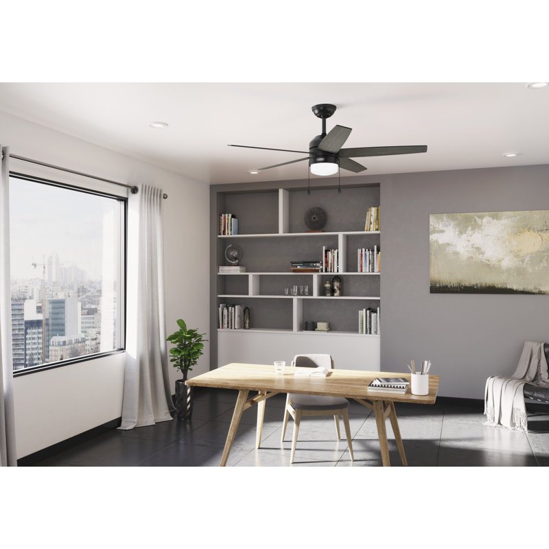 Bardot 52" 5 - Blade Ceiling Fan With Lights and Pull Chains, Matte Black