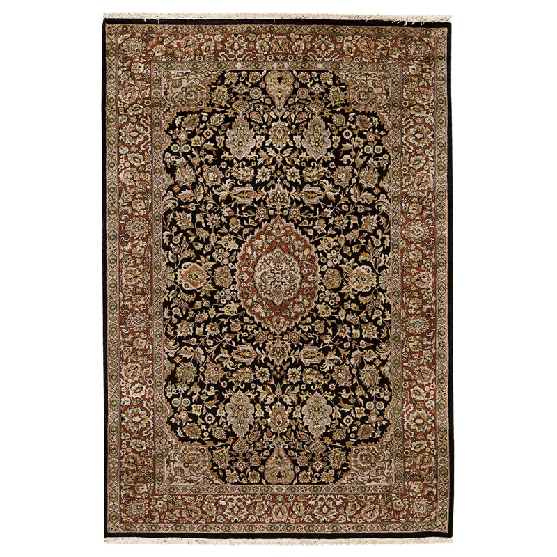 High-Quality Hand-Knotted Black And Wine Area Rug