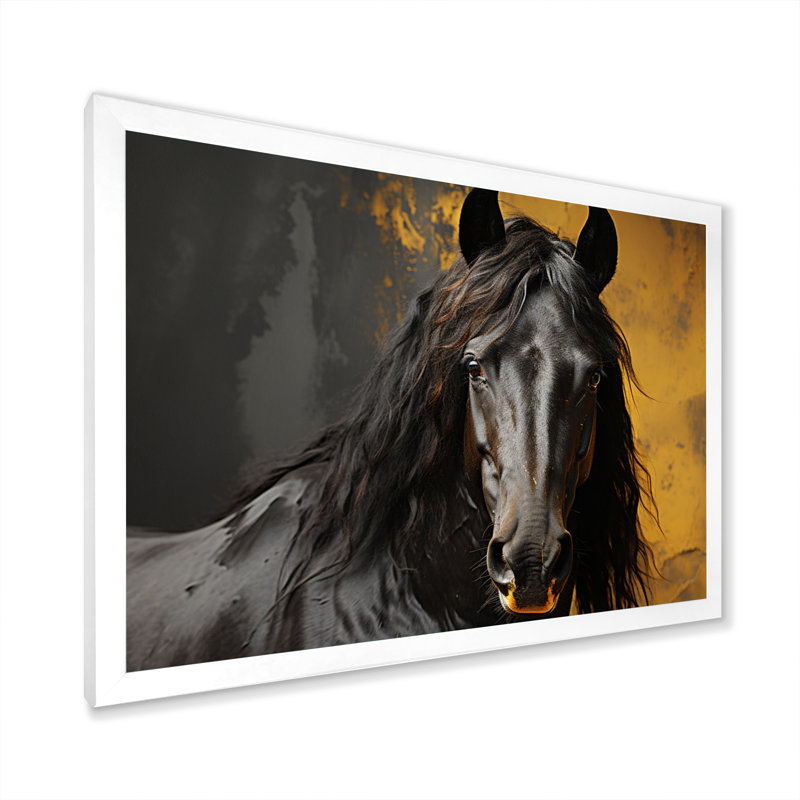 «Yellow Horse Bold Elegance», reproduction sur toile encadrée, Cadre photo blanc, H 24 po x l 32 po x P 1 po