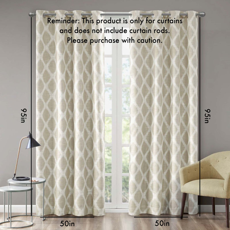 Printed Ikat Blackout Patio Curtain(Only 1 Pc Panel), 50" W x 95" L, Taupe