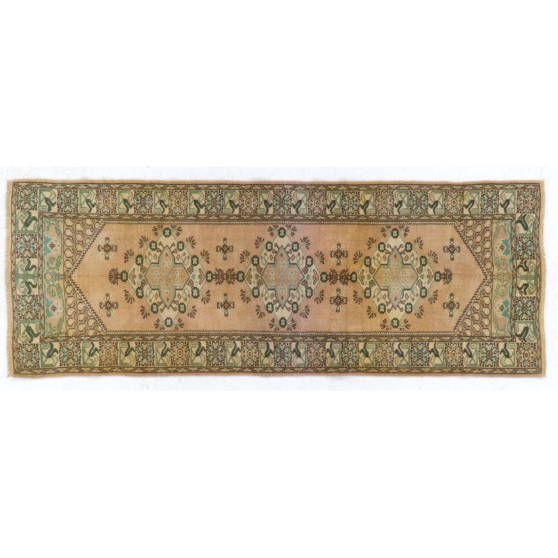Tapis de couloir rétro Anatolian Oushak. Tapis en laine noué à la main