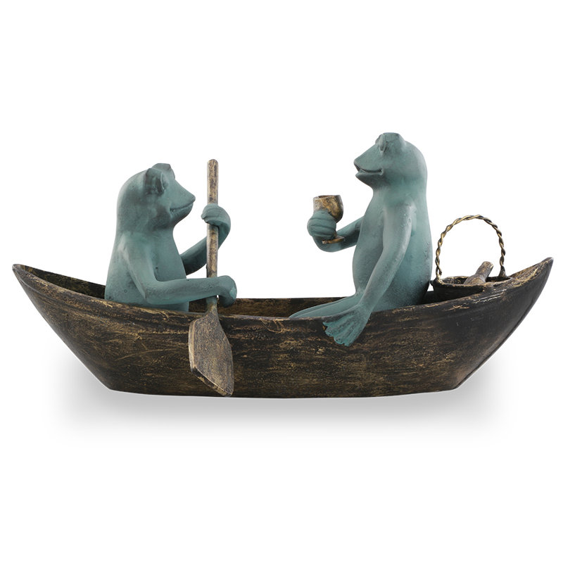 Frog Couple in Rowboat Garden Statue
