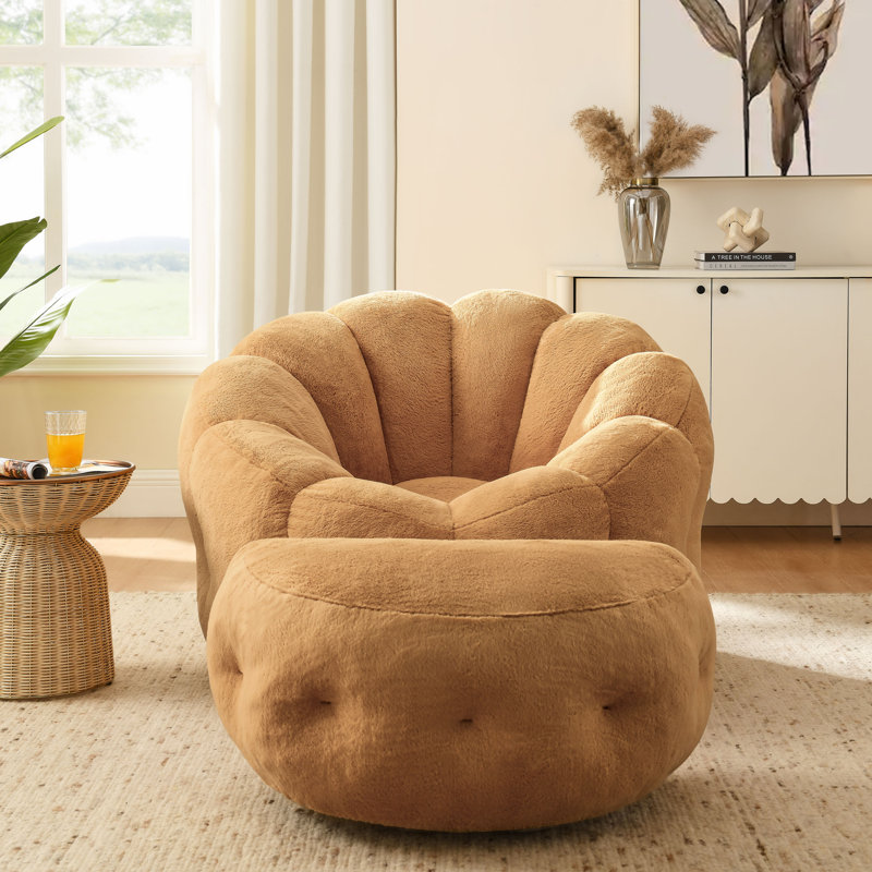 Elaine 46‘’ 3-in-1 Bean Bag Chair&Lounger with Ottoman , Brown