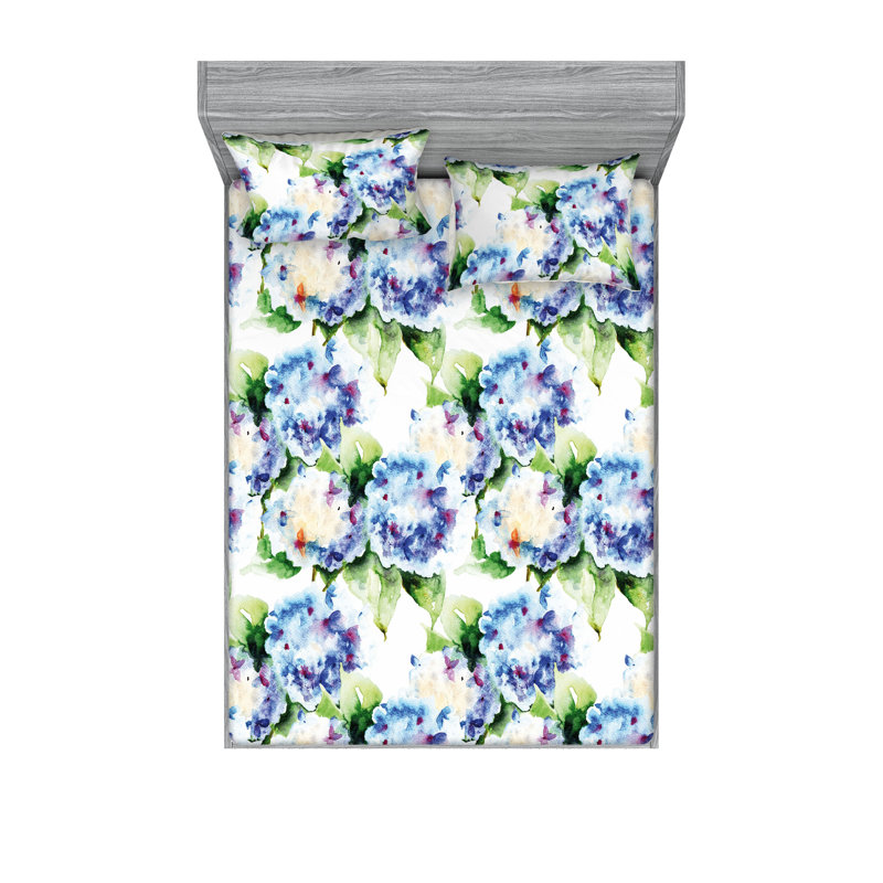 Drap-housse et taies décoratives 3 pièces Ambesonne, Bleu-vert, mauve / floral