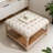 Ottoman Coffee Table 33" Square Tufted Storage, Linen Upholstered with Solid Rubberwood Legs, Farmhouse Vintage Accent Chest for Living Room, Office & Bedroom