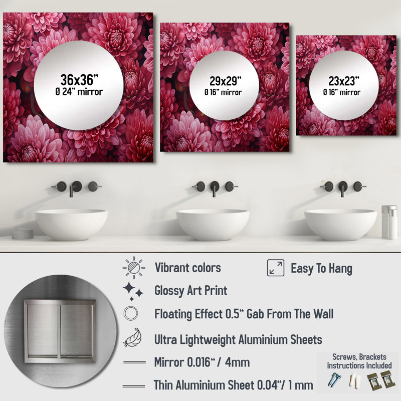 Luticia - Art mural miroir carré pour la salle de bain Mums, 36 po x 36 po